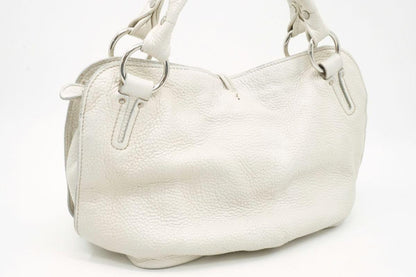 CELINE Hand Shoulder Bag Tote Purse Leather White Authentic