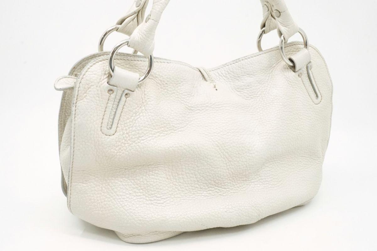 CELINE Hand Shoulder Bag Tote Purse Leather White Authentic