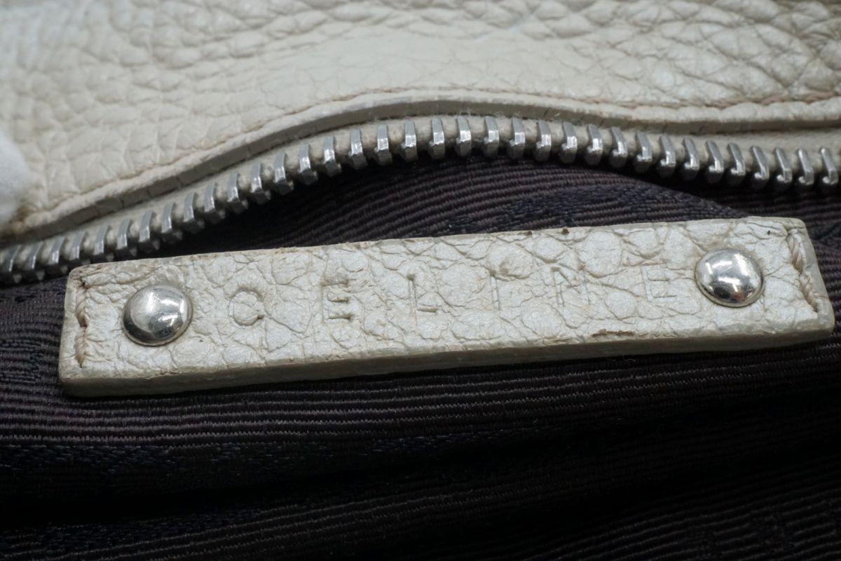 CELINE Hand Shoulder Bag Tote Purse Leather White Authentic