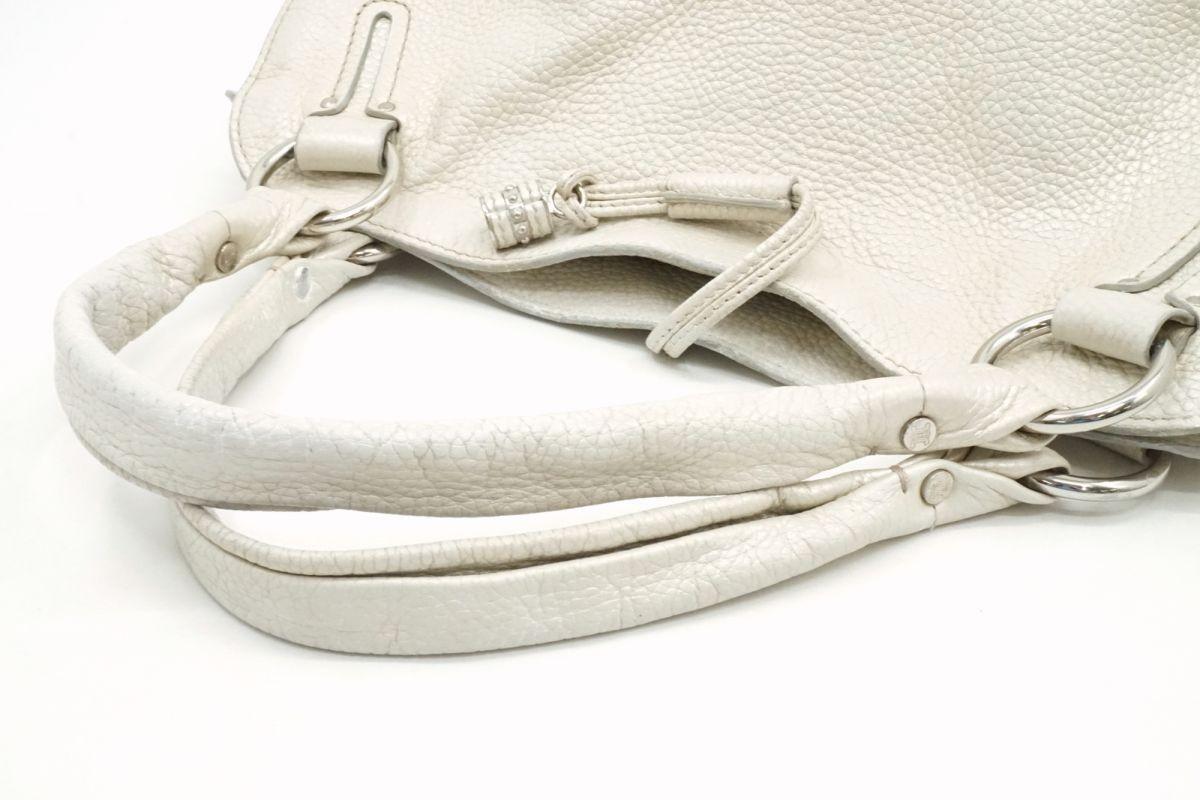 CELINE Hand Shoulder Bag Tote Purse Leather White Authentic