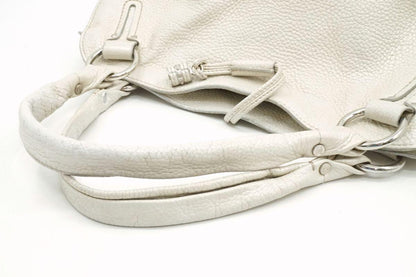 CELINE Hand Shoulder Bag Tote Purse Leather White Authentic