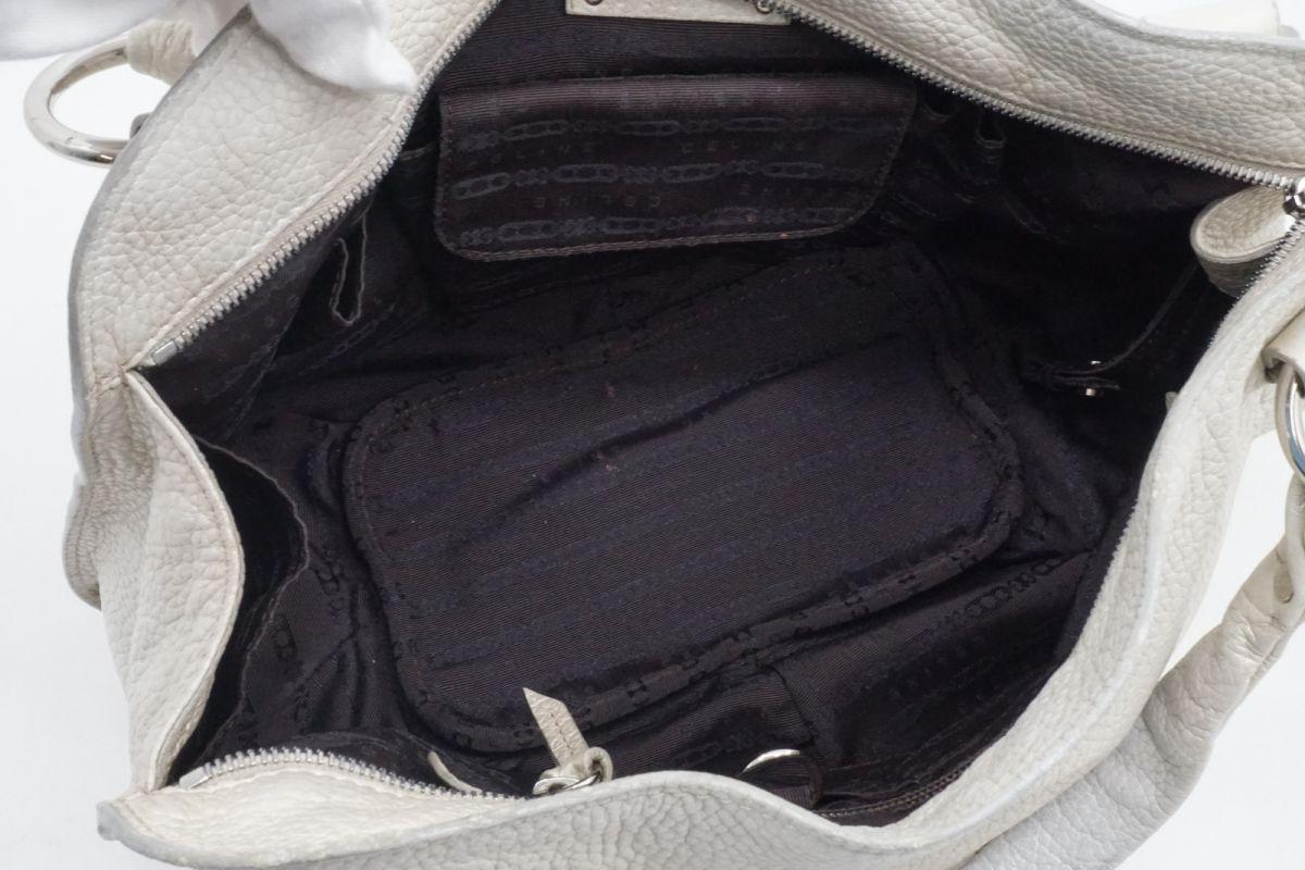 CELINE Hand Shoulder Bag Tote Purse Leather White Authentic