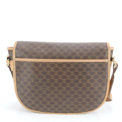 CELINE Shoulder Bag Purse Macadam Leather Coated Canvas Brown Authentic