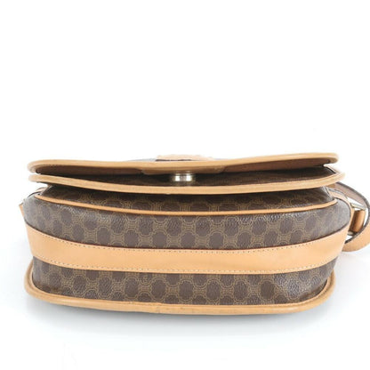 CELINE Shoulder Bag Purse Macadam Leather Coated Canvas Brown Authentic