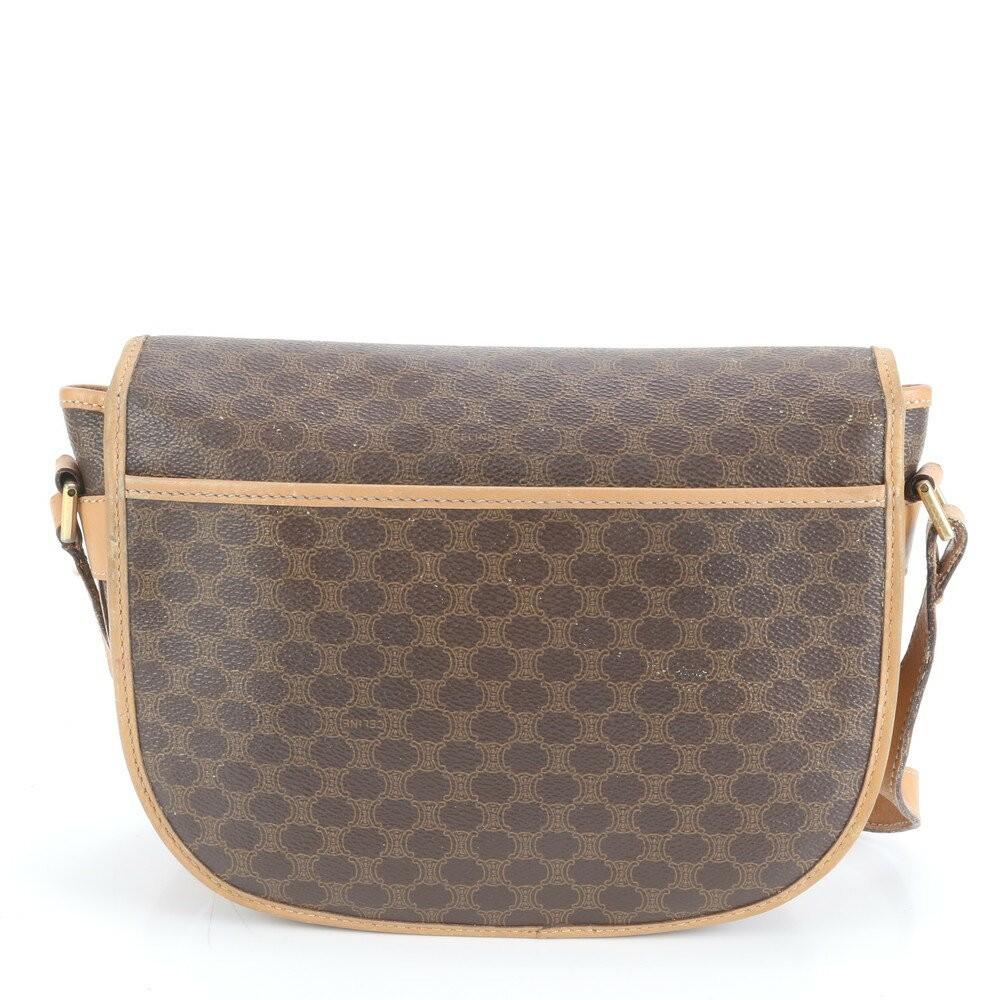 CELINE Shoulder Bag Purse Macadam Leather Coated Canvas Brown Authentic