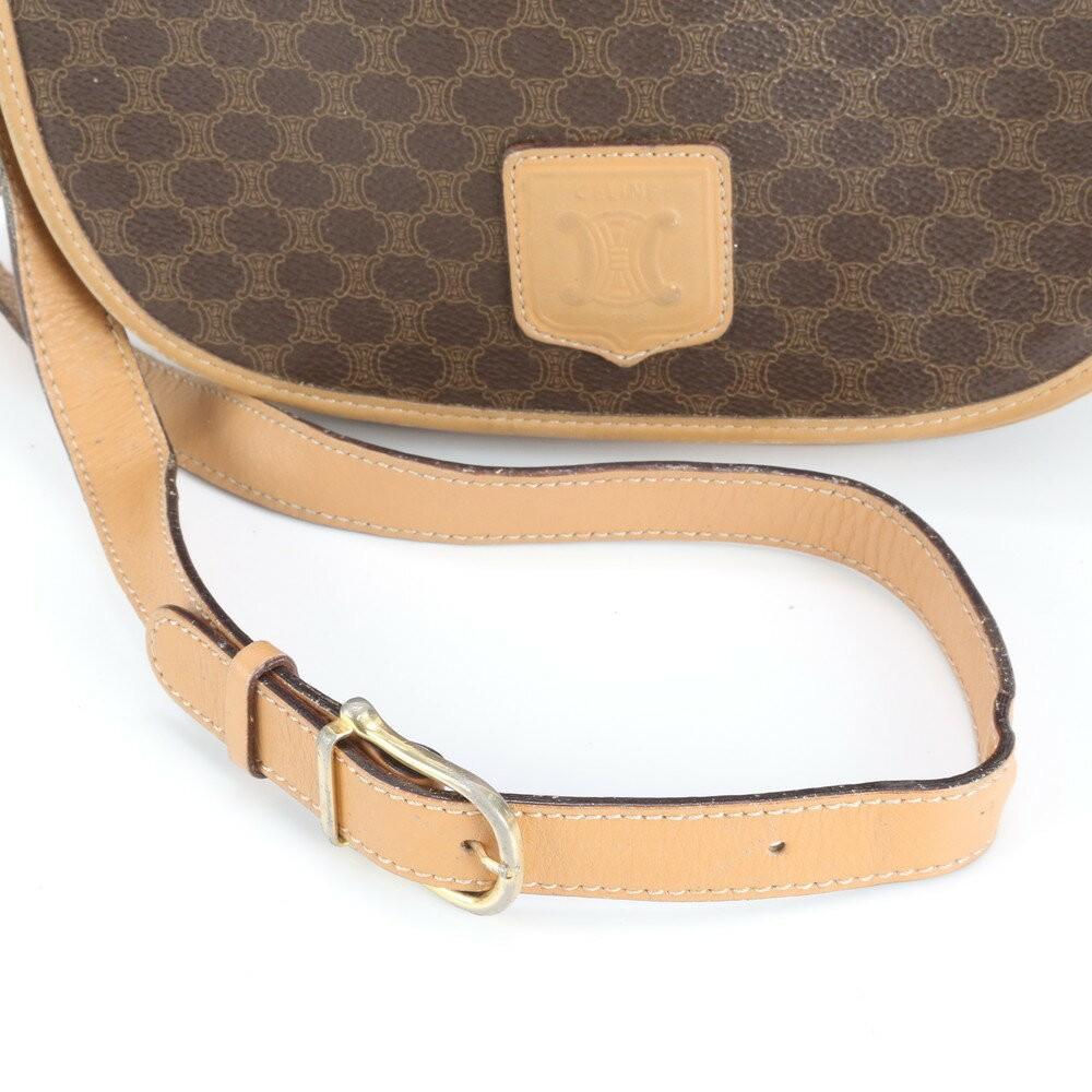 CELINE Shoulder Bag Purse Macadam Leather Coated Canvas Brown Authentic