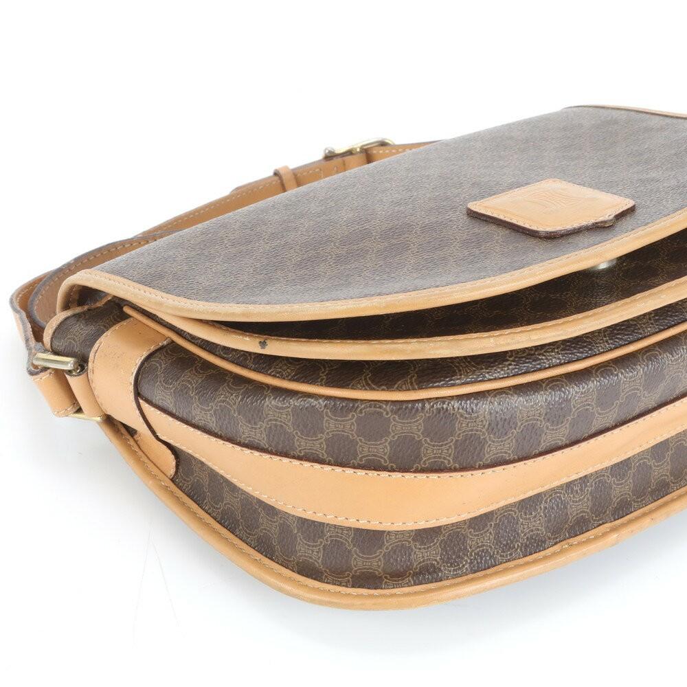 CELINE Shoulder Bag Purse Macadam Leather Coated Canvas Brown Authentic