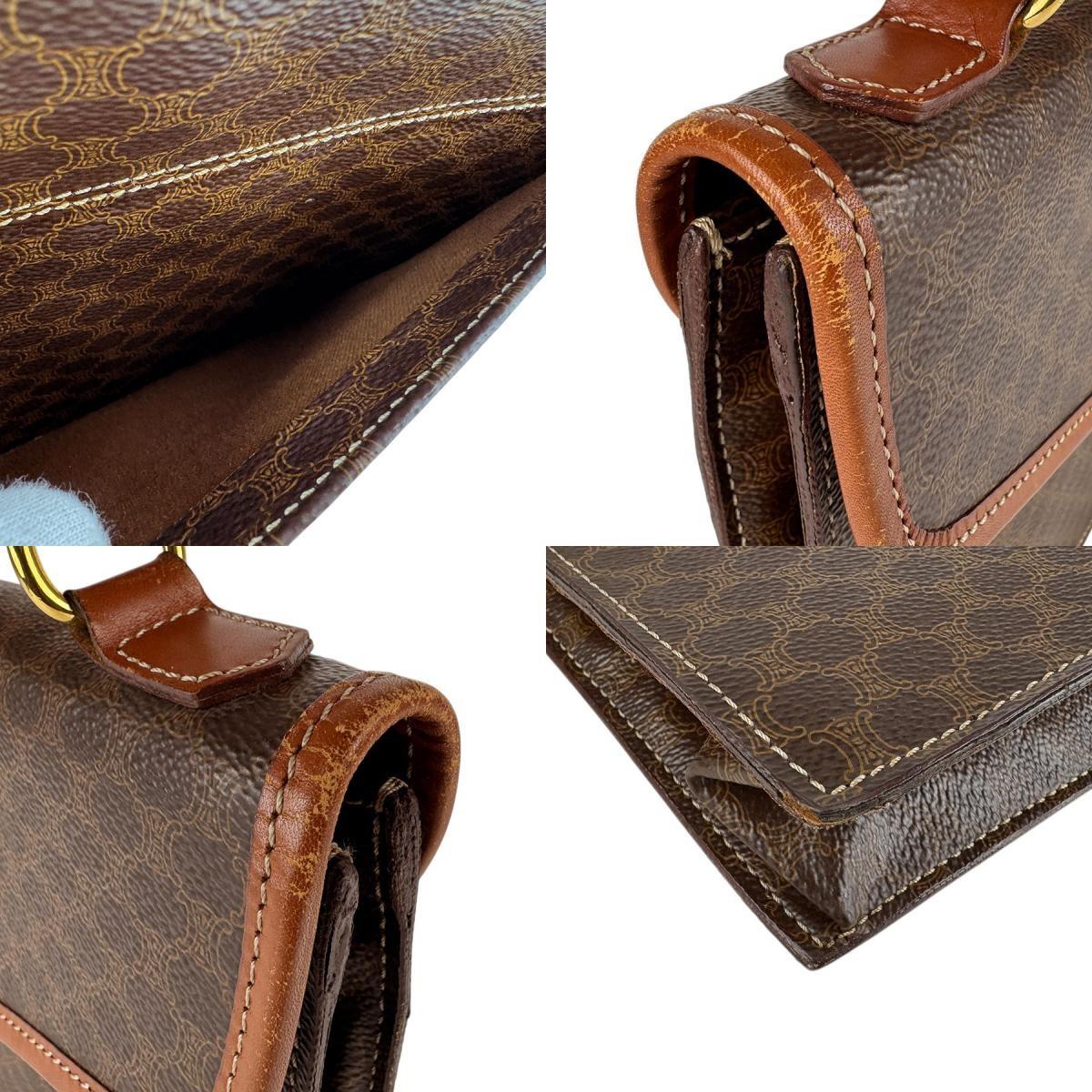 CELINE Hand Bag Tote Purse Macadam PVC coated Leather Brown Authentic