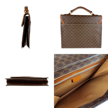 CELINE Hand Bag Tote Purse Macadam PVC coated Leather Brown Authentic