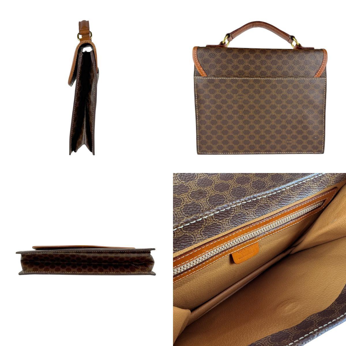 CELINE Hand Bag Tote Purse Macadam PVC coated Leather Brown Authentic