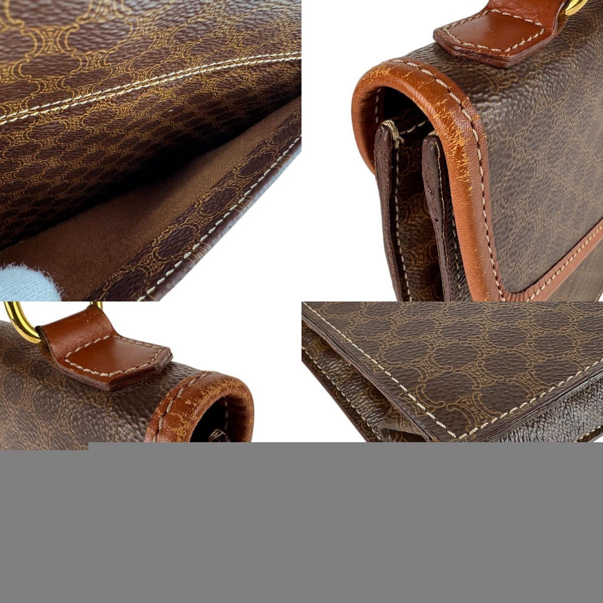 CELINE Hand Bag Tote Purse Macadam PVC coated Leather Brown Authentic