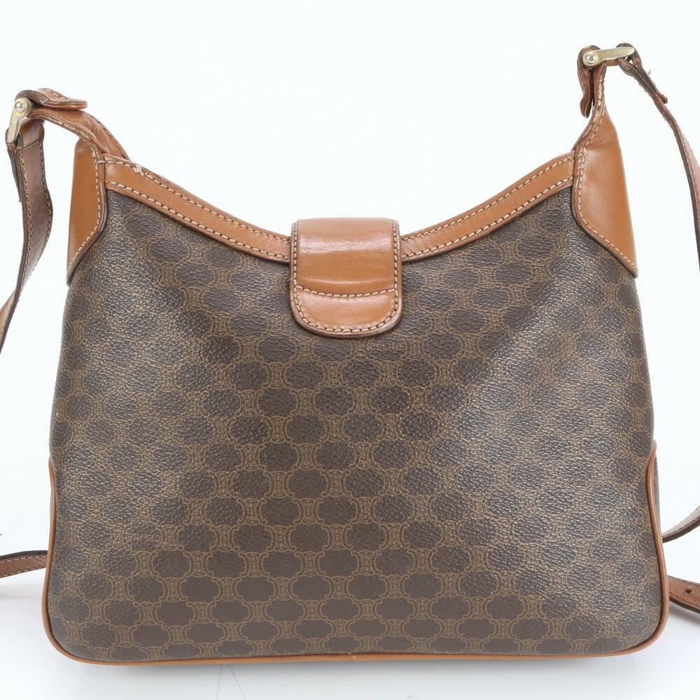 CELINE Shoulder Bag Purse Macadam PVC Leather Coated Canvas Brown Authentic