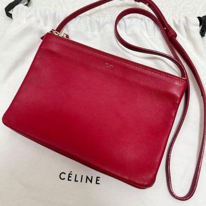 CELINE Shoulder Bag Purse Leather Red Authentic