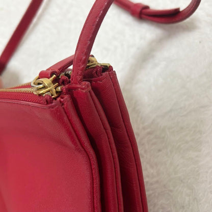 CELINE Shoulder Bag Purse Leather Red Authentic