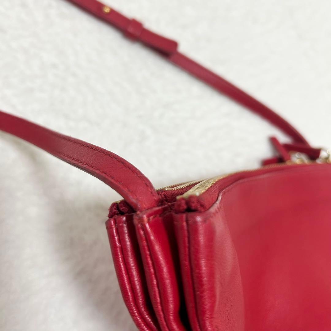 CELINE Shoulder Bag Purse Leather Red Authentic