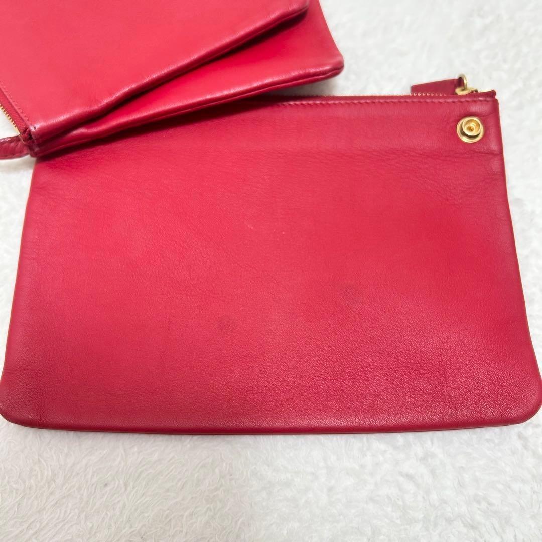 CELINE Shoulder Bag Purse Leather Red Authentic