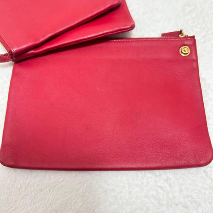 CELINE Shoulder Bag Purse Leather Red Authentic