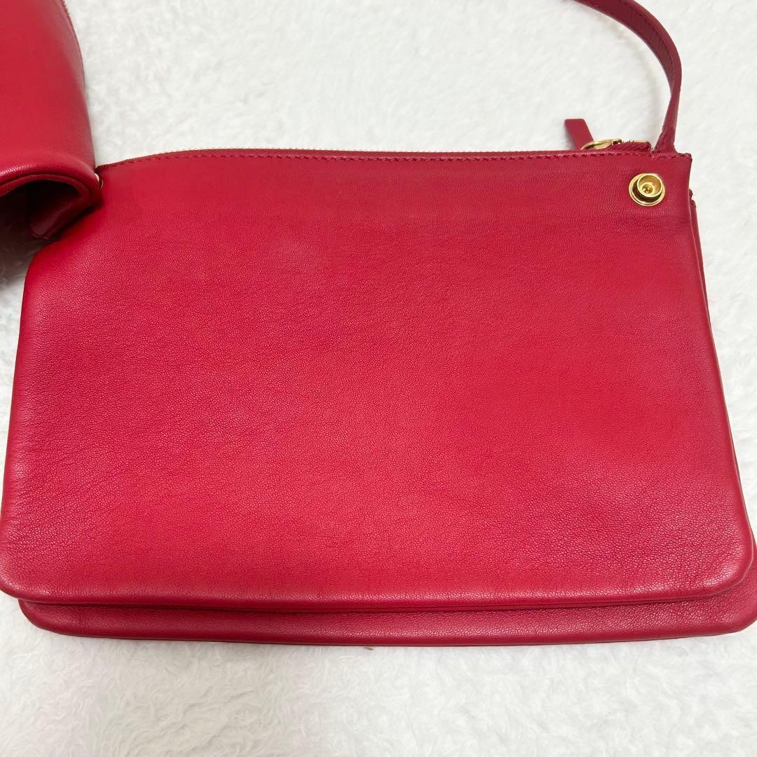 CELINE Shoulder Bag Purse Leather Red Authentic