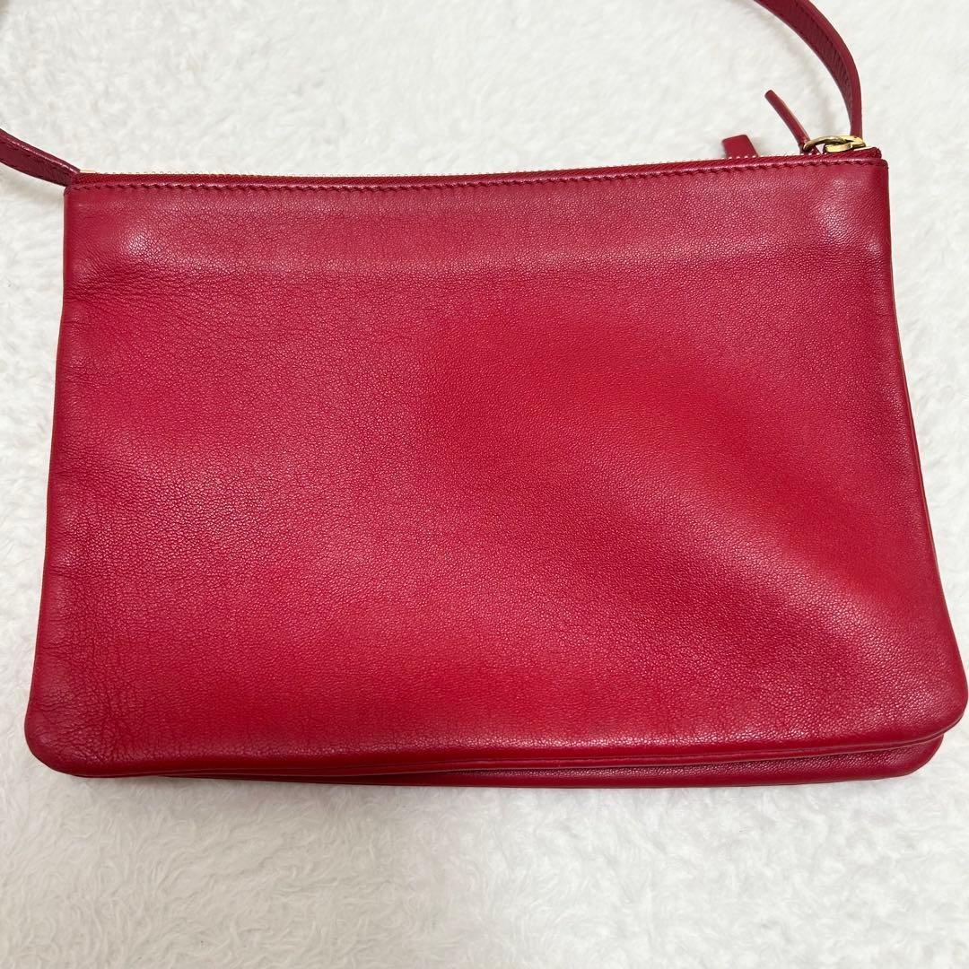 CELINE Shoulder Bag Purse Leather Red Authentic