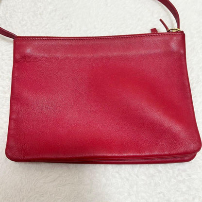 CELINE Shoulder Bag Purse Leather Red Authentic