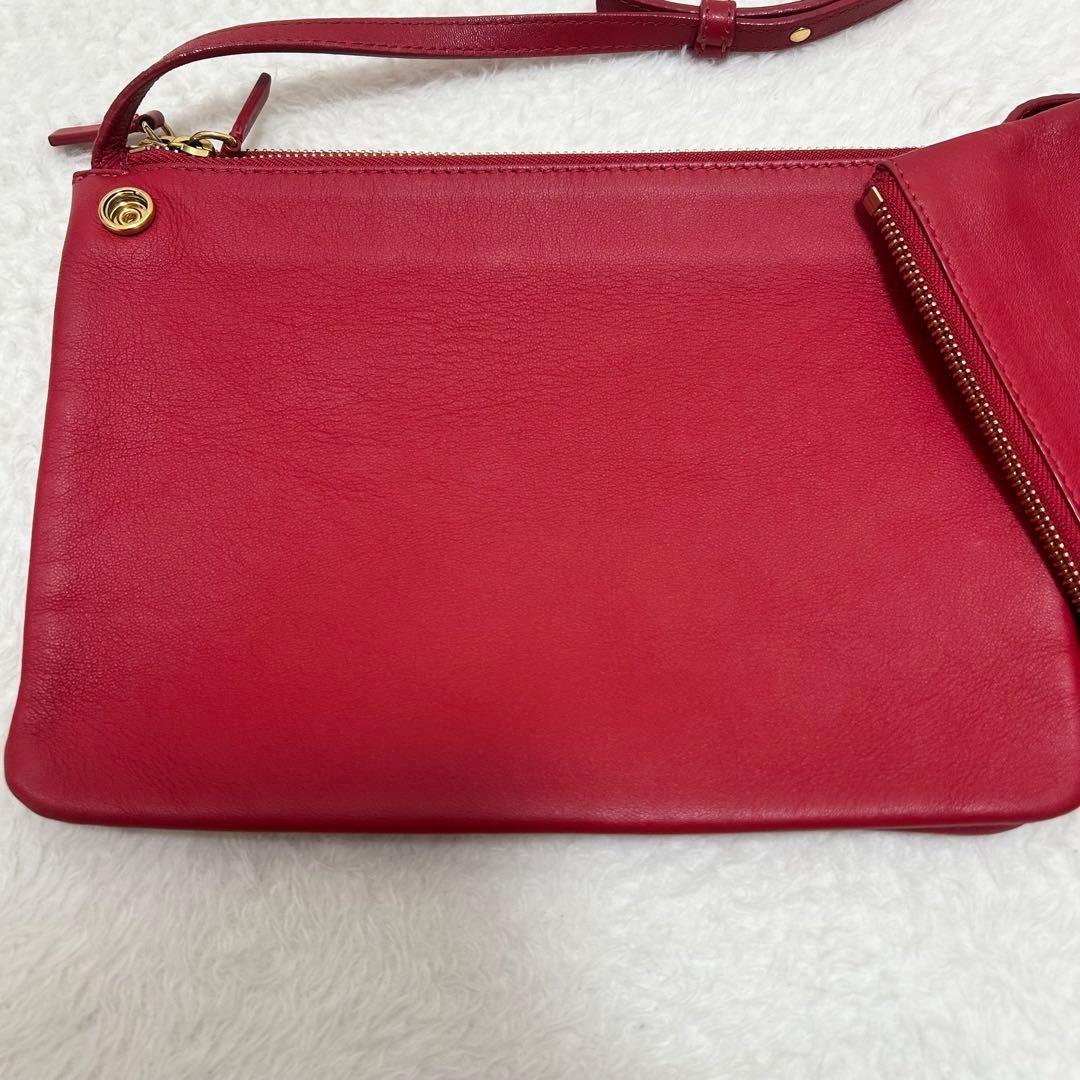 CELINE Shoulder Bag Purse Leather Red Authentic