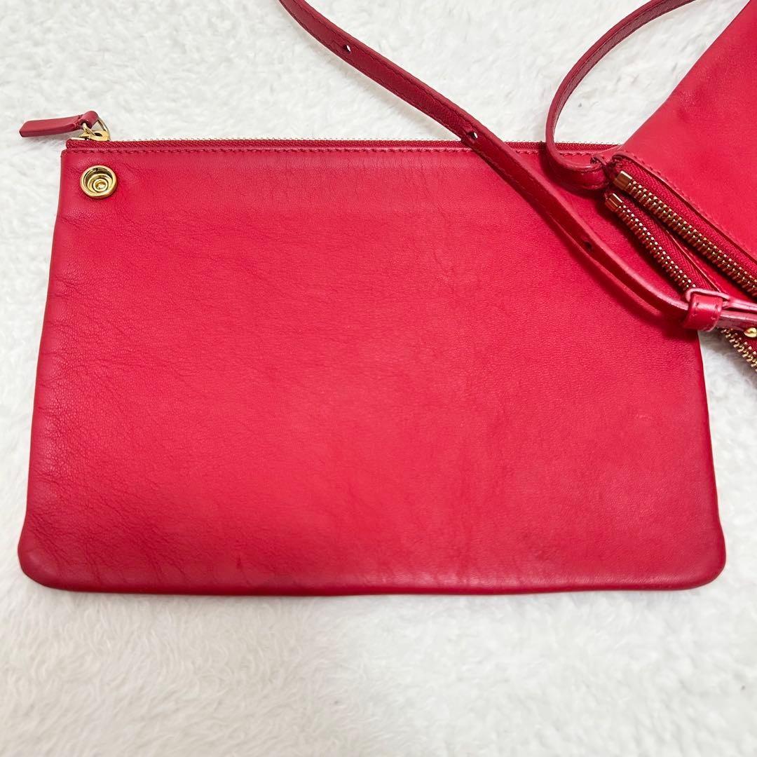 CELINE Shoulder Bag Purse Leather Red Authentic