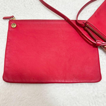 CELINE Shoulder Bag Purse Leather Red Authentic