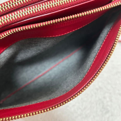 CELINE Shoulder Bag Purse Leather Red Authentic