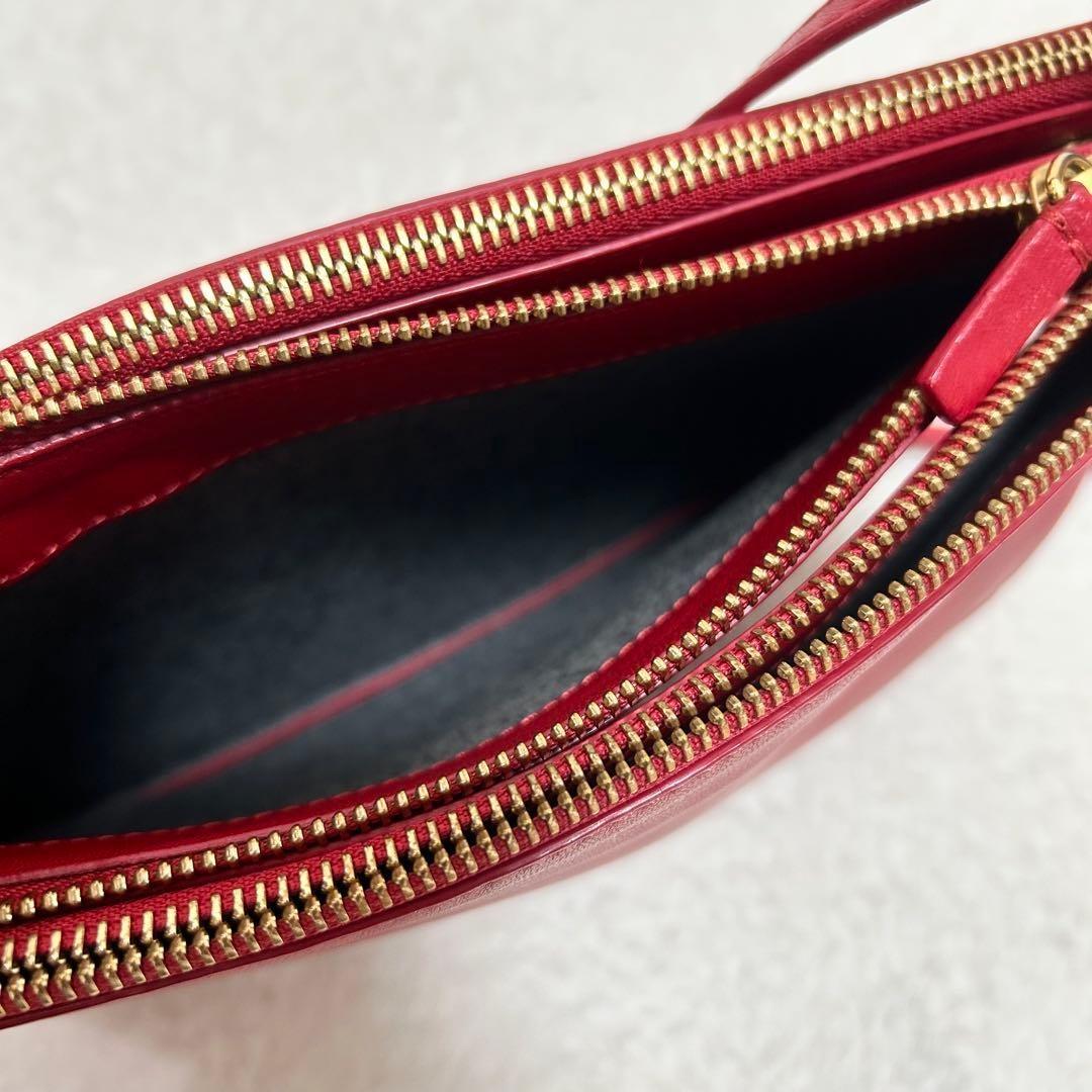 CELINE Shoulder Bag Purse Leather Red Authentic
