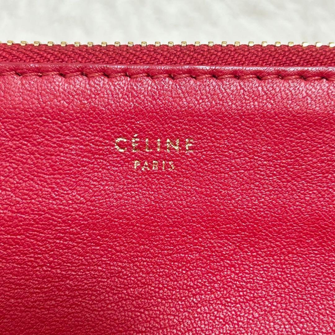 CELINE Shoulder Bag Purse Leather Red Authentic