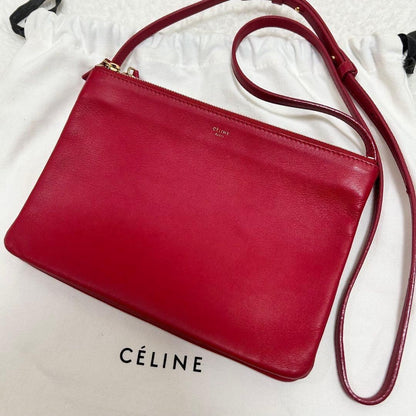 CELINE Shoulder Bag Purse Leather Red Authentic