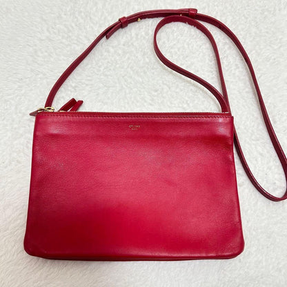 CELINE Shoulder Bag Purse Leather Red Authentic