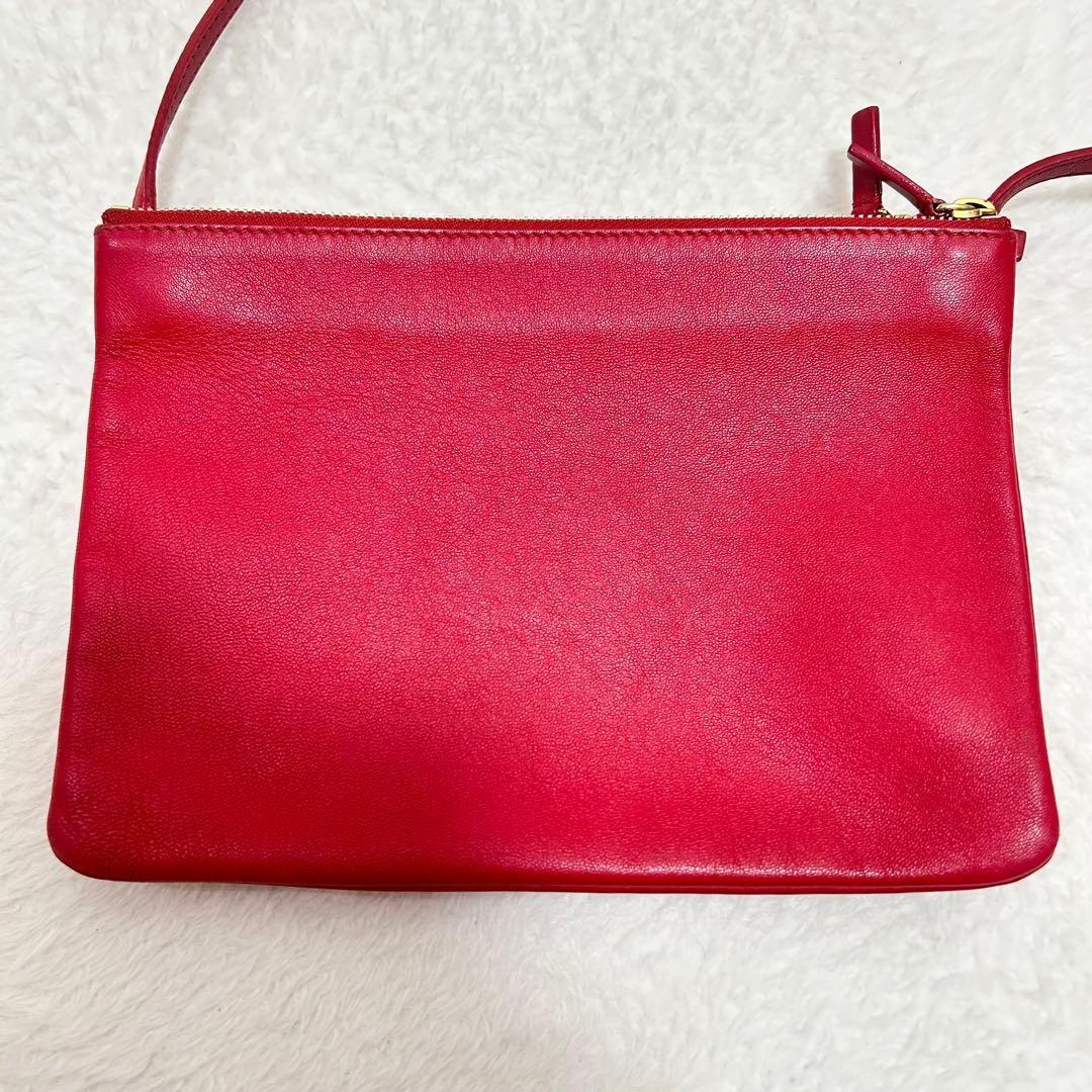 CELINE Shoulder Bag Purse Leather Red Authentic