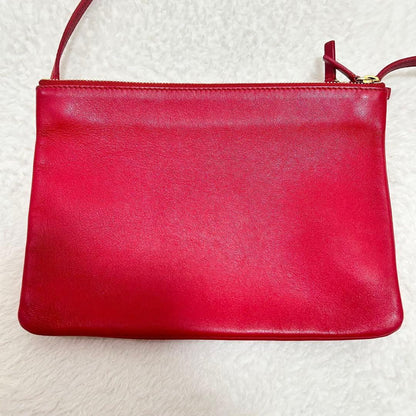 CELINE Shoulder Bag Purse Leather Red Authentic