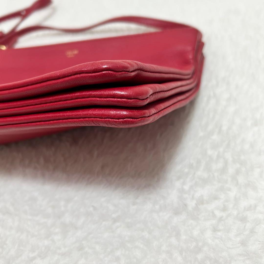 CELINE Shoulder Bag Purse Leather Red Authentic