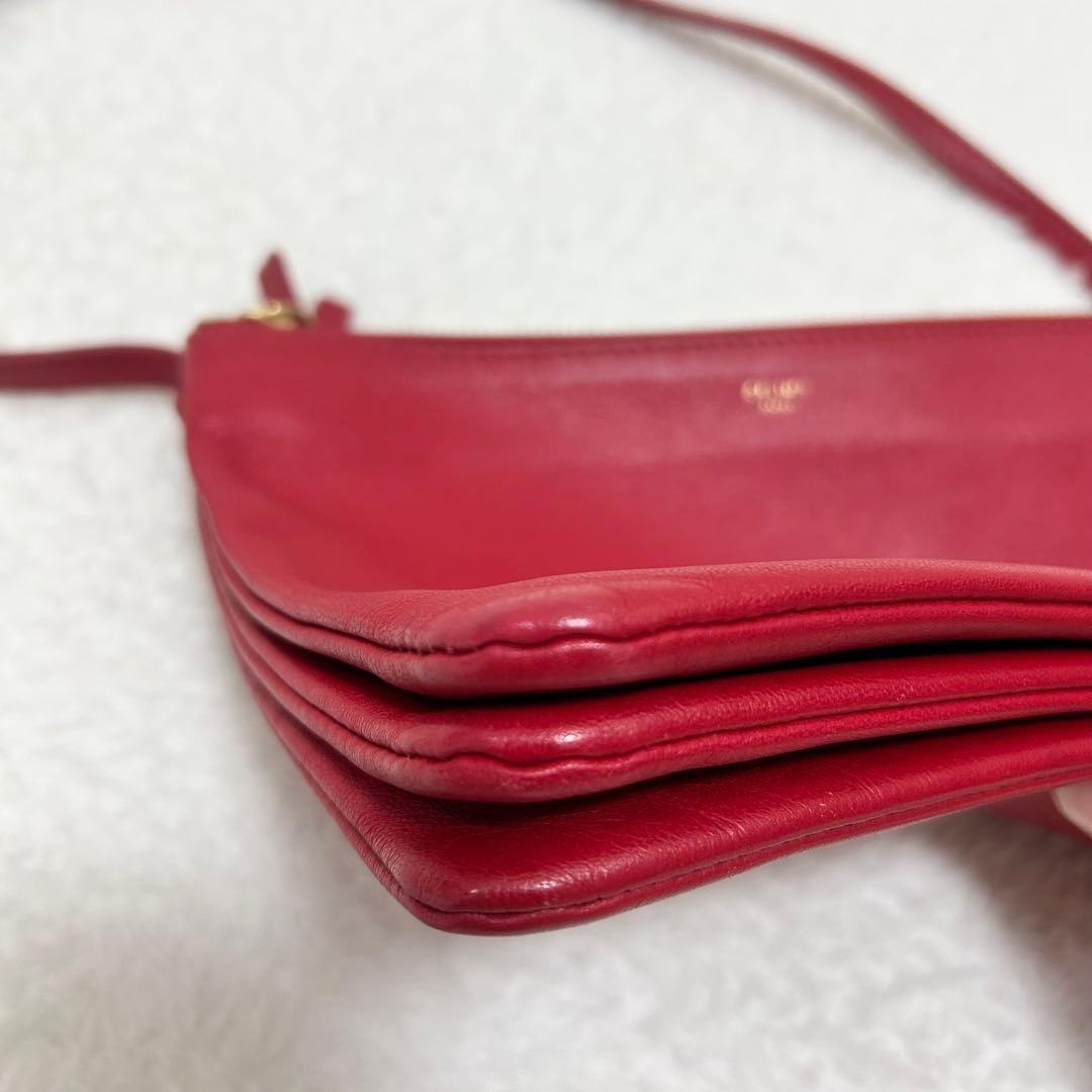CELINE Shoulder Bag Purse Leather Red Authentic