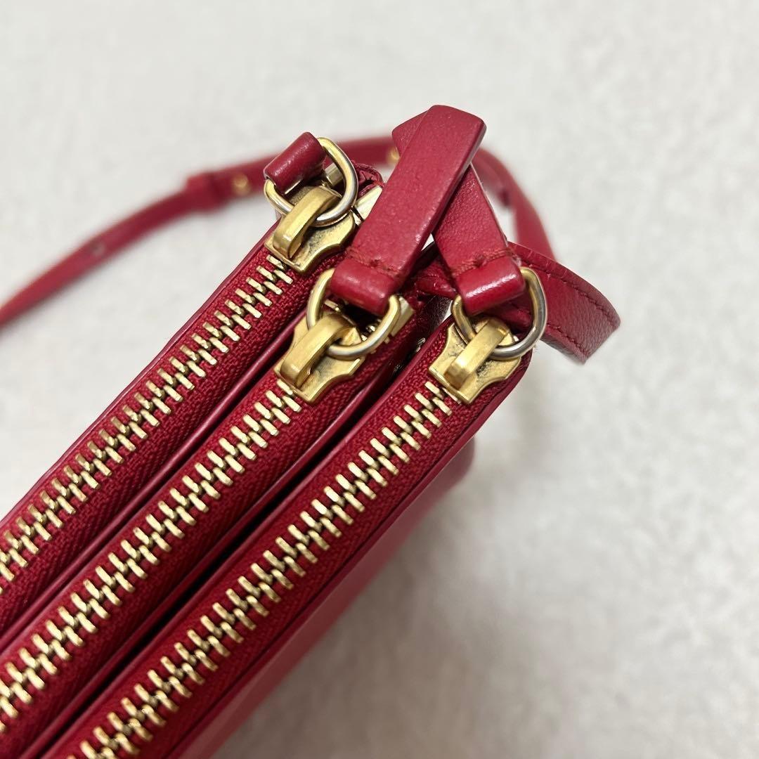 CELINE Shoulder Bag Purse Leather Red Authentic