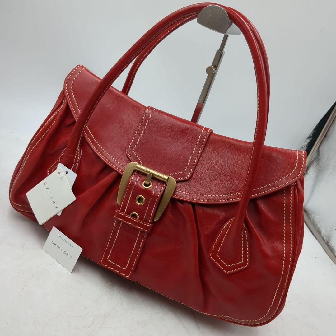 CELINE Hand Bag Tote Purse Red Authentic
