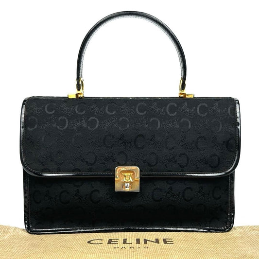 CELINE Hand Bag Tote Purse C Macadam Canvas Leather Black Authentic