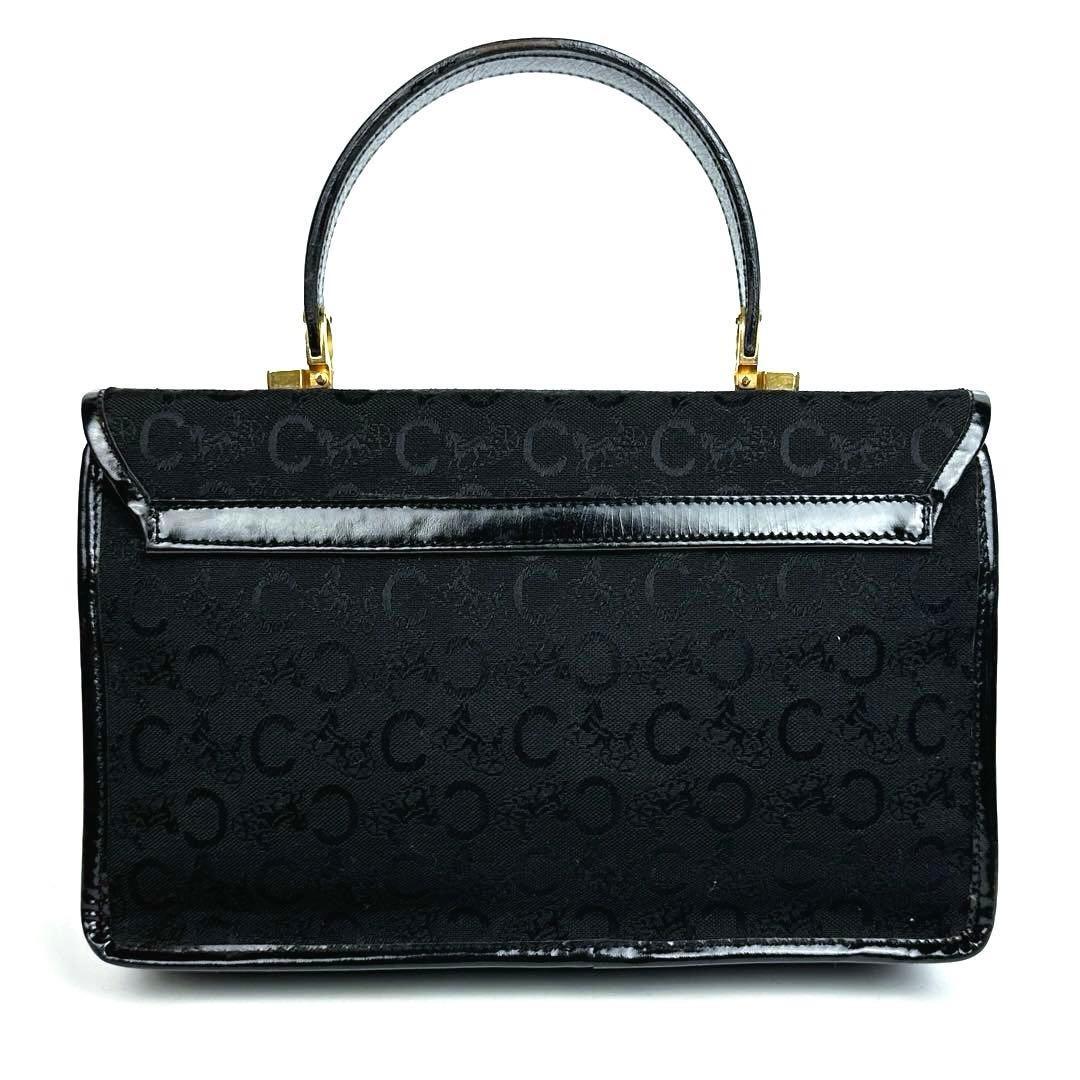 CELINE Hand Bag Tote Purse C Macadam Canvas Leather Black Authentic