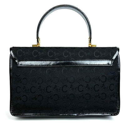 CELINE Hand Bag Tote Purse C Macadam Canvas Leather Black Authentic