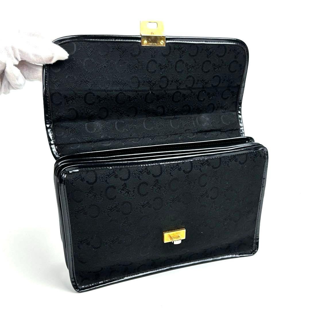 CELINE Hand Bag Tote Purse C Macadam Canvas Leather Black Authentic