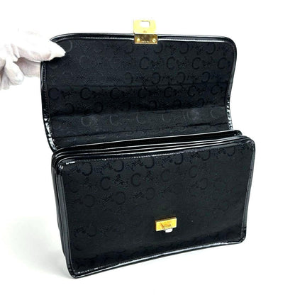 CELINE Hand Bag Tote Purse C Macadam Canvas Leather Black Authentic