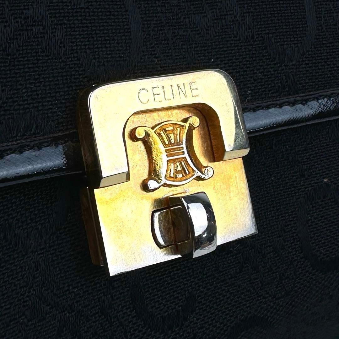 CELINE Hand Bag Tote Purse C Macadam Canvas Leather Black Authentic