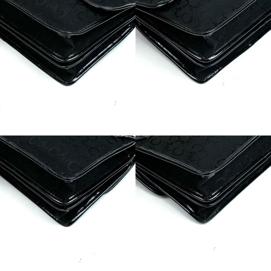 CELINE Hand Bag Tote Purse C Macadam Canvas Leather Black Authentic