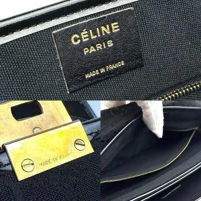 CELINE Hand Bag Tote Purse C Macadam Canvas Leather Black Authentic