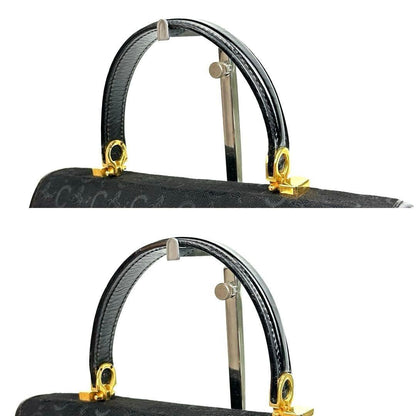 CELINE Hand Bag Tote Purse C Macadam Canvas Leather Black Authentic