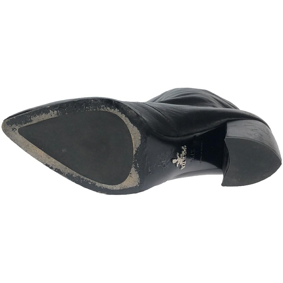 PRADA short western heel Boots Shoes EU 37.5 US 7.5 Black Authentic