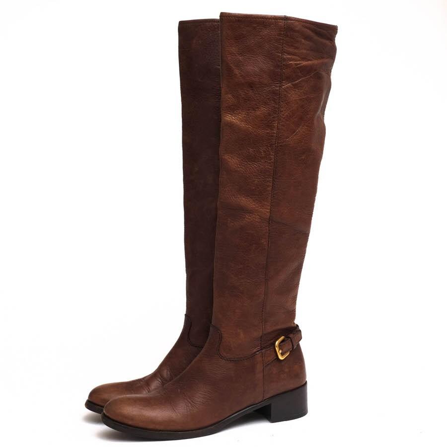 PRADA Long Boots Shoes CERVO SHINE MORE EU 36.5 US 6.5 Leather Brown Authentic