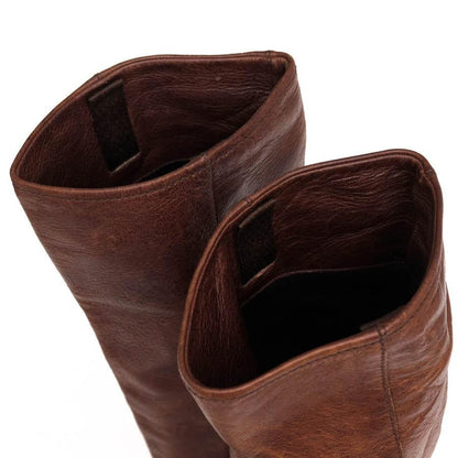 PRADA Long Boots Shoes CERVO SHINE MORE EU 36.5 US 6.5 Leather Brown Authentic